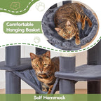 Taoqimiao MS042G Cat Tree,66-inch Large Cat Tower with Scratching Posts, Luxurious Large Platform for Big Cats with Soft Hammock, Adjustable Basket, Deluxe Cat Cando, Top Perch Smoke Gray