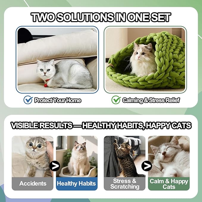 Cat Spray 2-Pack Furniture Saver Kit – 150ml Cat Deterrent Spray + Calming Catnip Spray – Anti-Scratch Training & Stress Relief Solution for Indoor Cats & Kittens