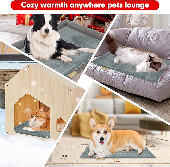 azuza Pet Heating Pad for Dogs and Cats, 6 Adjustable Temperature with Timer, Waterproof and Chew-Resistant Cord, Comfortable Fabric Dog Heating Mat, Auto Power-Off(24"x35")