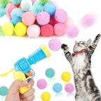 31Pcs Cat Ball Toy Launcher Gun,Cat Balls Fetch Toy,30Pcs Plush Fuzzy Balls Launcher Cat Toy for Cats with 1 Gun,Funny Interactive Cat Toys for Bored Indoor Adult Cats,Cute Kitten Kitty Toys