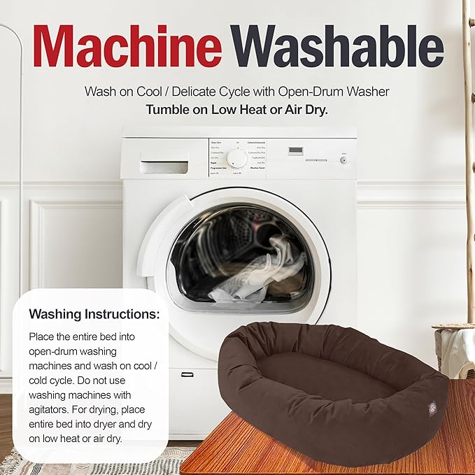 Majestic Pet 40 Inch Suede Shredded Memory Foam Mix Calming Large Dog Bed Washable 40 x 29 x 9 (Inch) - Cozy Soft Round Donut Dog Bed with Spine for Head Support - Pet Bed Chocolate