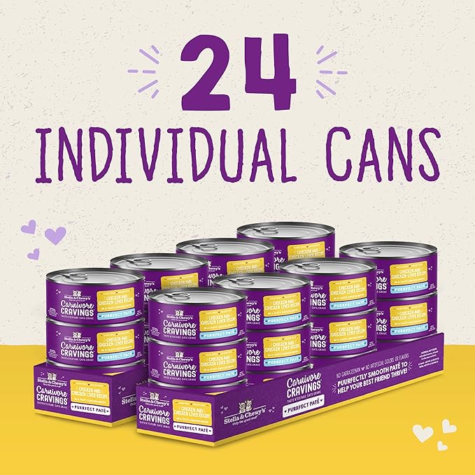 Stella & Chewy's Carnivore Cravings Purrfect Paté - Premium Grain-Free Wet Cat Food - Chicken & Liver Recipe - High Protein with Bone Broth - Perfect for Picky Eaters - 5.2oz Cans (24 Pack)