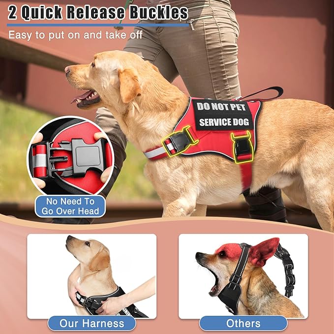 Service Dog Vest Harness+ID Tag+10 Patches,Metal Serivce Dog Tag&Reflective Emotional Support Dog Vest with Handle for Large Dogs,Easy Put On/Off for Training/Walking/Everyday Red XL