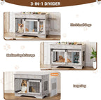 Dog Furniture Crate, 47" Large Dog Crate Furniture w/ 2 Storage Draws & Removable Divider for Large/Medium/Small Dogs (Grey, Double Cage)