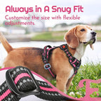 Eagloo Dog Harness Medium Sized, Easy Wearing with 3 Buckles, Adjustable No Pull Pet Harness with 2 Rings for Walking, No Chock Reflective Soft Padded Vest with Control Handle, Pink & Black, M