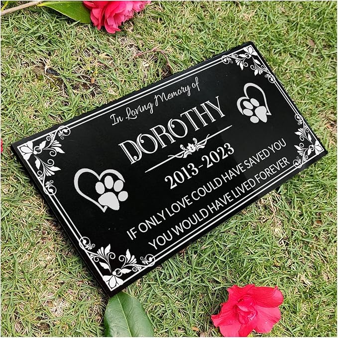 Dog Headstone,Memorial Stone,Black Granite Memorial Garden Stone Engraved with Photo,Pet Headstones Personalized Pet Memorial Stones for Dog,Cat Tombstone (Memorial Garden Stone)