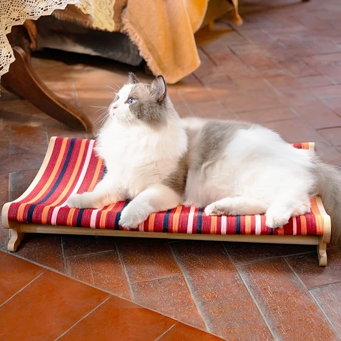 DIY Felt Cat Scratcher Bed, Durable Scratching Pad for Indoor Cats, Sturdy Solid Beech Wooden Cats Scratcher, Lounger & Sleep & Scratch (Extra-Larger), Red