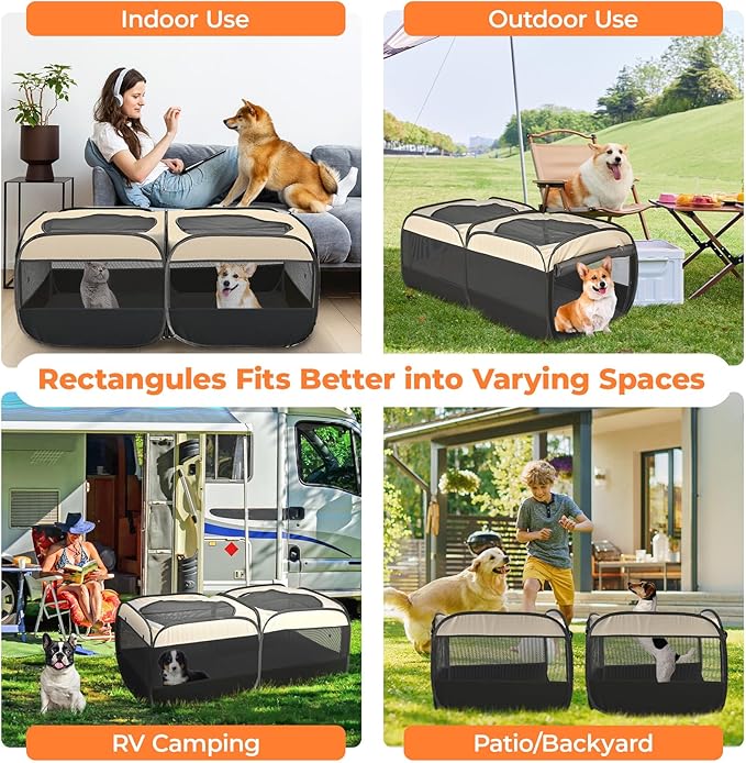 2-in-1 Pop Up Cat Playpen, Detachable into 2 Separate Pens with Additional Doors, Assembly-Free Portable Dog Crates Pet Pen Tent Kennel Kitten Puppy Enclosure Cage Indoor Outdoor Foldable Condo(M)