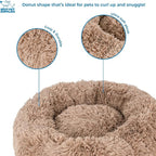 Best Pet Supplies Round Donut Dog Bed with Plush Faux Fur Fabric, Calming, Anti-Anxiety Cushion for Indoor Pets, Slip-Resistant Base, Soft Ergonomic Support - Caramel, 27x27x7.5''