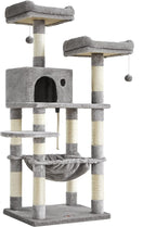 FEANDREA Cat Tree, Cat Tower for Indoor Cats, 56.3-Inch Cat Condo with Scratching Posts, Hammock, Plush Perch, Light Gray UPCT15W
