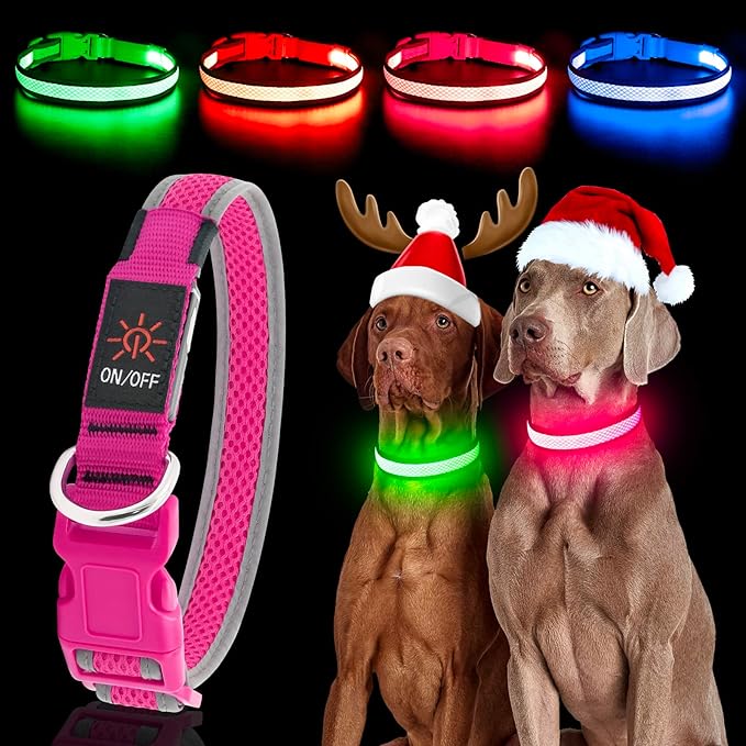 YFbrite Light up Dog Collar, USB Rechargeable LED Puppy Collar Super Bright Adjustable Glowing Dog Lights for Night Walking (Pink, Small)