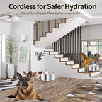 Stainless Steel Large Dog Water Fountain, 2.1Gal/8L Wireless Battery Operated Large Dog Water Bowl Dispenser Motion Sensor Water Fountain Bowl Inside with 13 Filters and 2 Ultra Quiet Pumps