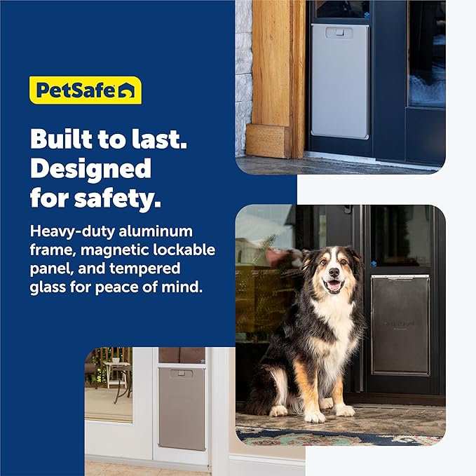 PetSafe Sliding Glass Pet Door - No-Cut DIY Install Doggy Door for Renters - Aluminum Frame - Adjustable Height 75 7/8" to 81" - Ideal for Large Dogs Up to 100 lb - Black