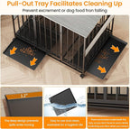 Dog Crate Furniture for Extra Large Dogs, 47 Inch Indoor Kennel, Wooden Pet Cage Decorative Corner End Table with Caster Wheels & Double Removable Tray, Greige