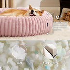 Bedsure Donut Large Dog Bed - Washable Faux Fur Dog Beds Large Sized Dog with Corduroy Fleece & Anti Slip Bottom, Round Pet Beds with Removable Cover, Blush Pink, 36x36x10 inches