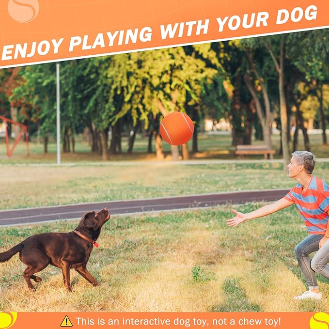 SCENEREAL Giant Tennis Ball for Dogs 2 Pack,Upgraded Thicken 9.5" Large Tennis Balls for Dogs,Halloween Dog Toys Birthday Gift, Inflatable Interactive Ball for Large Medium Big Dog,Durable Toy