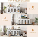71'' Double Dog Crate Furniture, Large Dog Kennel Indoor with 3 Storage Drawers and Removable Divider for 2 Dogs, Heavy Duty Decorative Dog House TV Stand Side Table for Medium Large Dogs, White