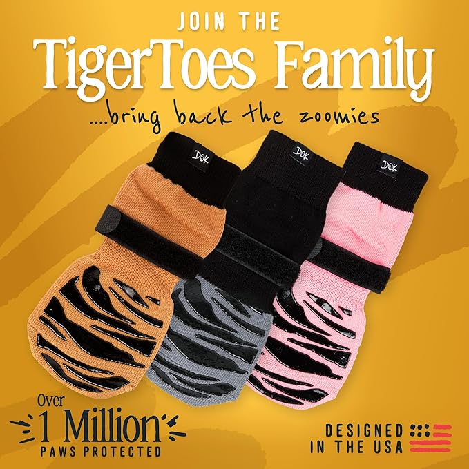 DOK TigerToes Premium Non-Slip Dog Socks for Hardwood Floors - Extra-Thick Grip That Works Even When Twisted - Prevents Licking, Slipping, and Great for Dog Paw Protection (X-Small)