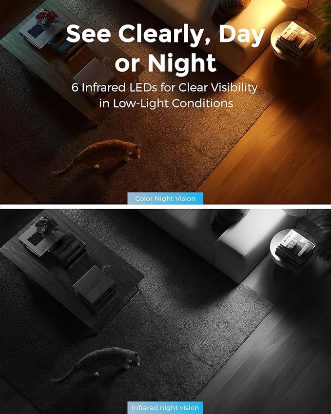 Devo Indoor Smart Cameras for Home Security 2K, 355° Pan-Tilt Human Pet Dog Baby Monitor Camera with Phone App, WiFi Motion Detection, 2-Way Audio, Color Night Vision 256GB SD Card & Cloud White