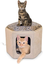 K&H Pet Products Thermo-Kitty Sleephouse Cat Cave - Energy Efficient Safety Listed Heated Cat Bed for Indoor Cats Tan/Leopard 17 X 15 X 13 Inches