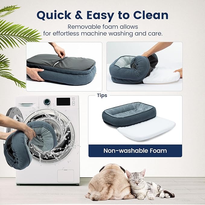 Miguel Cat Beds for Indoor Cats, Small Dog Bed Orthopedic, Memory Foam Pet Bed Washable Removable Cover, Calming Puppy Bed with Sides, Dog Couch Comfort Sofa, Egg Foam Support, Blue 20 inches