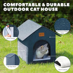 Outdoor Cat House Feral Cat Shelter,Outside Waterproof Cat House for Outdoor/Indoor Cats, Insulated Cat Bed for All Seasons with Cozy Cushion Easy to Assemble (Navy Blue, Floor Spike Style)
