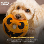 Huxley & Kent Halloween Funny Dog Toy w/Squeaker – Power Plush Squeaky Dog Toys for Small, Medium & Large Dogs – Soft Stuffed Animal for Indoor Play & Fetch - Pumpkin Donut, One Size