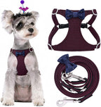 Puppytie No Pull Small Dog Harness with Multifunction Dog Leash,Lightweight Soft Adjustable No Choke Escape Proof Pet Harness Vest Pet Harness Vest,Plaid deep red,S