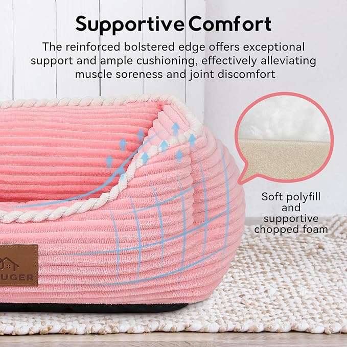 Rectangle Dog Bed for Large Medium Pets Indoor Outdoor With Removable Mat,Machine Washable Sleeping Sofa Non-Slip Bottom Breathable Soft Puppy Bed Durable Orthopedic Calming Pet Cuddler (Medium, Pink)