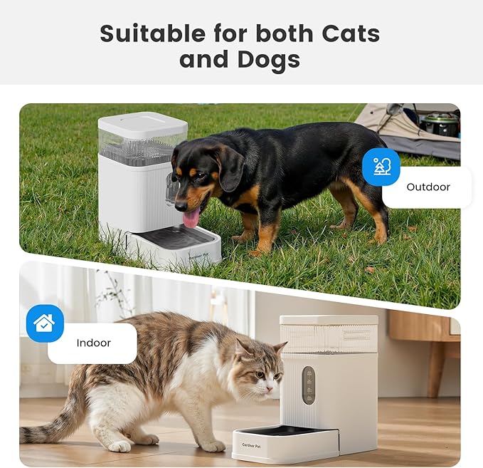 Gardner Pet Automatic Dog Water Dispenser Gravity Waterer with Stainless Steel Bowl Water Dispenser 8.5L Large Capacity Water Feeder for Dogs Cats Pets, BPA-Free Noise-Free (White, 8.5L)