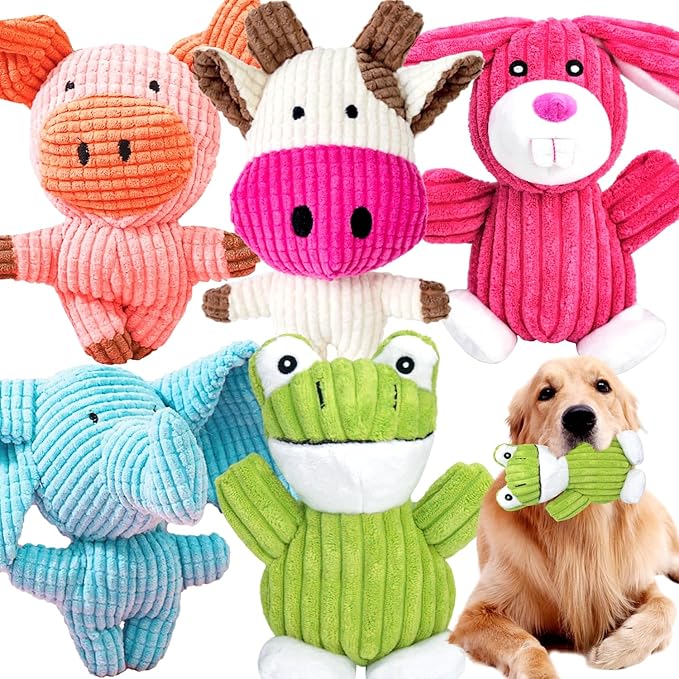 5 Pack Squeaky Dog Toys, Tough Stuffed Plush Puppy Tough Chew Toys, Durable Plush Animal Dog Toys to Keep Them Busy, Dog Toy for Large Small Medium Dogs