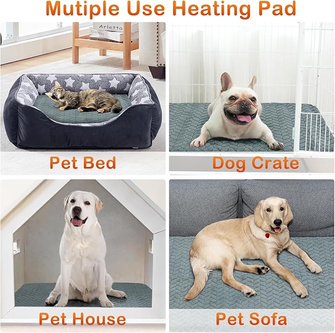 GASUR Heated Dog Bed, Waterproof Electric Dog Cat Heating Pad with Timer, Temperature Adjustable Heatded cat Bed for Winter,Auto Power-Off,Anti-bite Heating Pad for Dogs Cats-47''x28'', XLarge