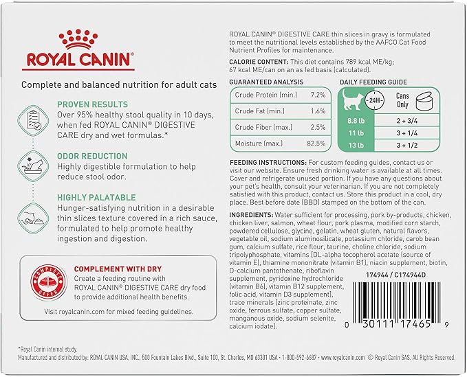 Royal Canin Digestive Care Thin Slices in Gravy Wet Cat Food, 3 Ounce (Pack of 6) - Package May Vary