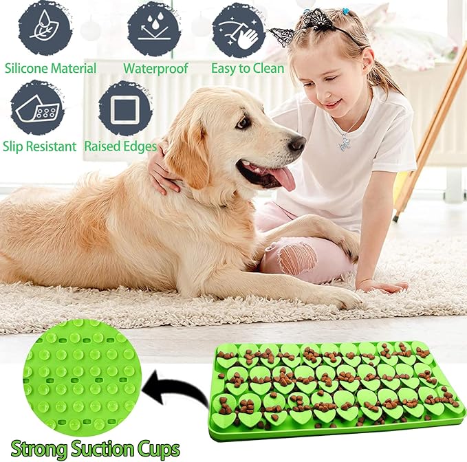 Medium Silicone Snuffle Mat for Small Medium Dogs Cats Slow Down Eating,Slow Feeder Lick Mat for Dry Wet Food for Pet Training Smell,Encourages Natural Foraging Skill,Relieving Stress (Green)