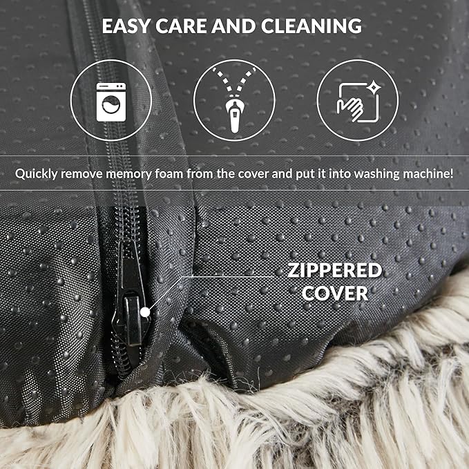 Friends Forever Serena Donut Memory Foam Orthopedic Dog Bed, Soft Faux Fur Oval Cat Couch For Indoor Pet, Fluffy Calming Plush Shag, Round Bolster Cushion, Machine Washable Cuddler, Tan, 36"x27"x7.5"