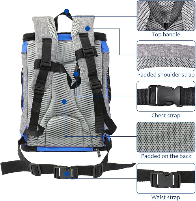 Kritter Planet Pet Carrier Backpack for Cats Dogs, Breathable Pet Backpack with 4 Mesh Window, Portable Pet Carrier for Camping