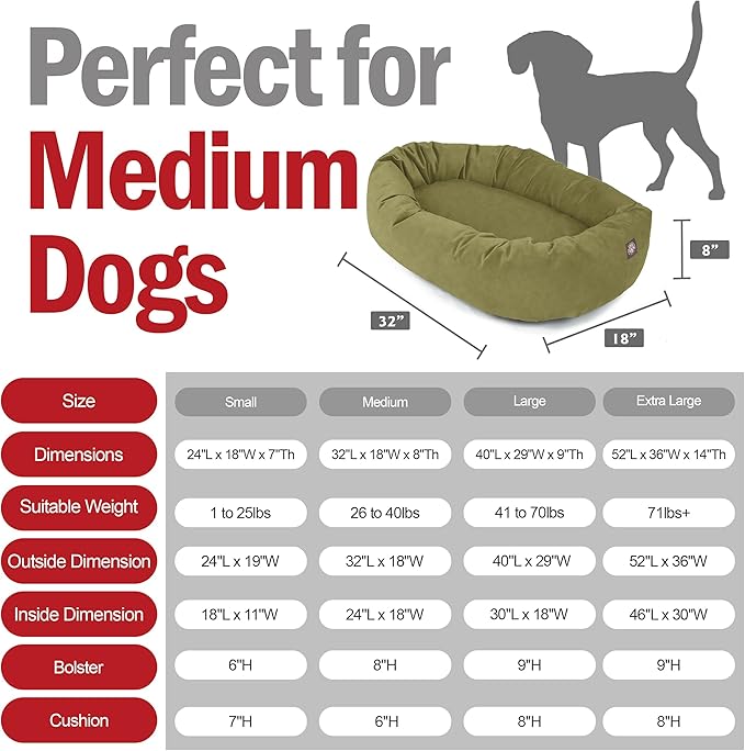 Majestic Pet 32 Inch Suede Shredded Memory Foam Mix Calming Medium Dog Bed Washable 32 x 23 x 7 (Inch) - Cozy Soft Round Donut Dog Bed with Spine for Head Support - Pet Bed Sage