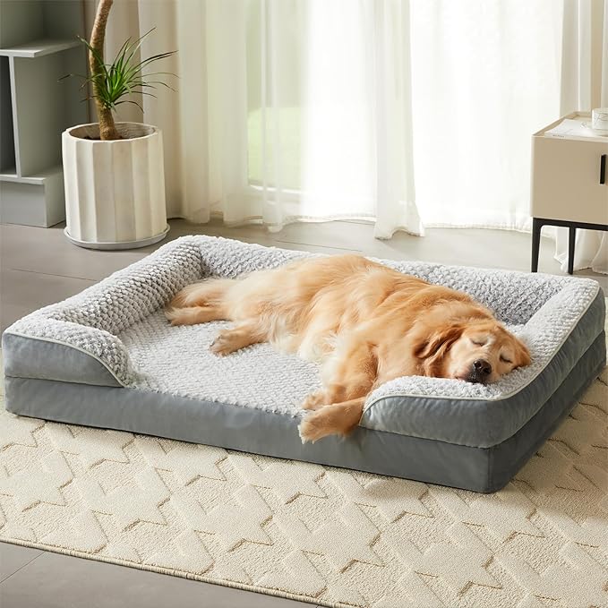 Orthopedic Dog Bed for Large Dogs, Egg Crate Foam Bed for Large Dogs, Equipped with Removable Waterproof Pillow Cover and Anti-Slip Bottom, Pet Bed