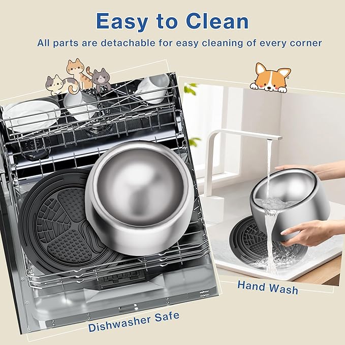 304 Stainless Steel Dog Bowls, Heavy Duty Dog Food Bowl with Extra Strong Non-Slip Mat, Thick Metal Base Water Bowl with Lick Mat for Small, Medium, Large Dogs, Indoor/Outdoor (19.8 oz)