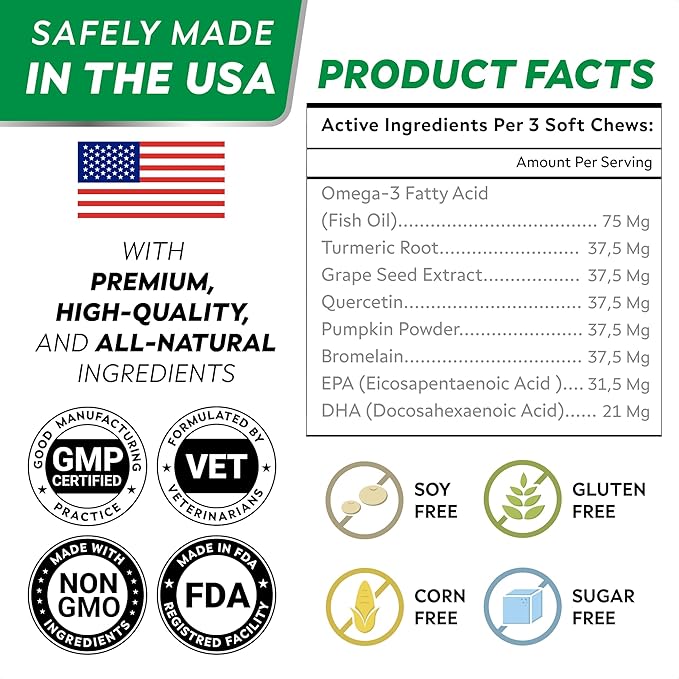 STRELLALAB Dog Allergy Relief & Anti Itch Support Chews w/Omega 3: Real Ingredients, Real Taste! Skin & Coat Immune Supplement w/Fish Oil, Pumpkin & Enzymes — BBQ Chicken - 180Ct