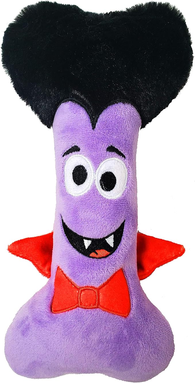 Huxley & Kent Halloween Funny Dog Toy w/Squeaker – Power Plush Squeaky Dog Toys for Small, Medium & Large Dogs – Soft Stuffed Animal for Indoor Play & Fetch - Dracula Bone, One Size