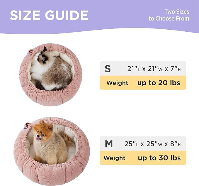 Lesure Cat Beds for Indoor Cats - Washable Cute Cat Beds with Versatile Dual-Use Design, Reversible Donut Pet Bed for Puppy and Kitten, 21x21x7 Inches