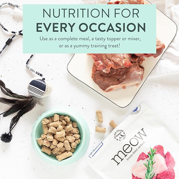 The New Zealand Natural Pet Food Co Meow Freeze Dried Cat Food - Lamb & Hoki Recipe, High Protein Treats, Meals & Toppers, Dry Cat Food, 9.9 oz