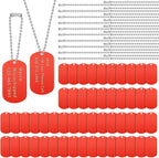 Yinkin 200 Pcs Personalized Military Dog Tags Set Including 100 Pcs Aluminum Blank Dog Tags for Engraving 100 Ball Steel Chain Rectangle Metal Blank Stamping Label for DIY Craft(Red)