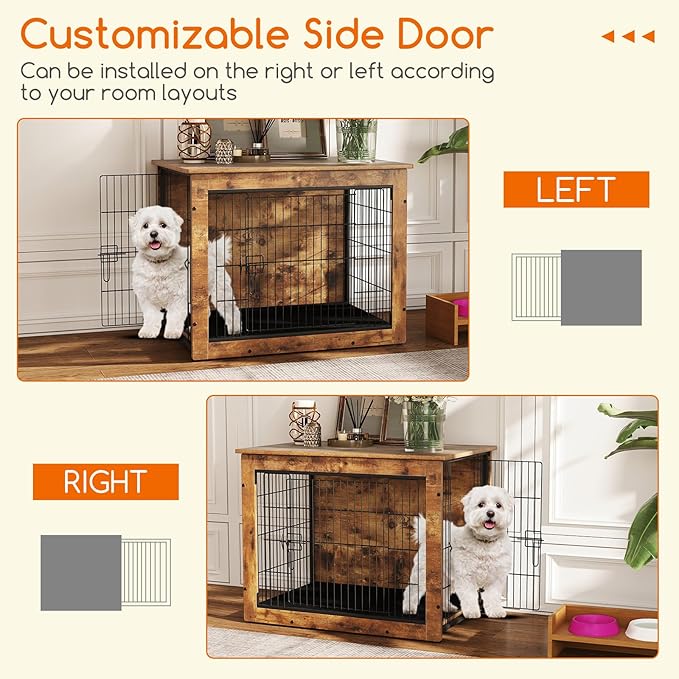 PETSITE Dog Crate Furniture for Small/Medium Dogs, 33" Indoor Pet House Side End Table w/Cushion, Double Doors, Heavy-Duty Chew-Resistant Wood Metal Dog Kennel up to 45 LBS (33 x 22 x 25.5 Inches)