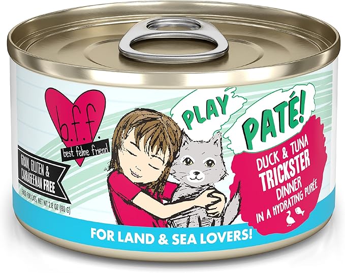 B.F.F. Play - Best Feline Friend Paté Lovers, Aw Yeah!, Duck & Tuna Trickster with Duck & Tuna, 2.8oz Can (Pack of 12)