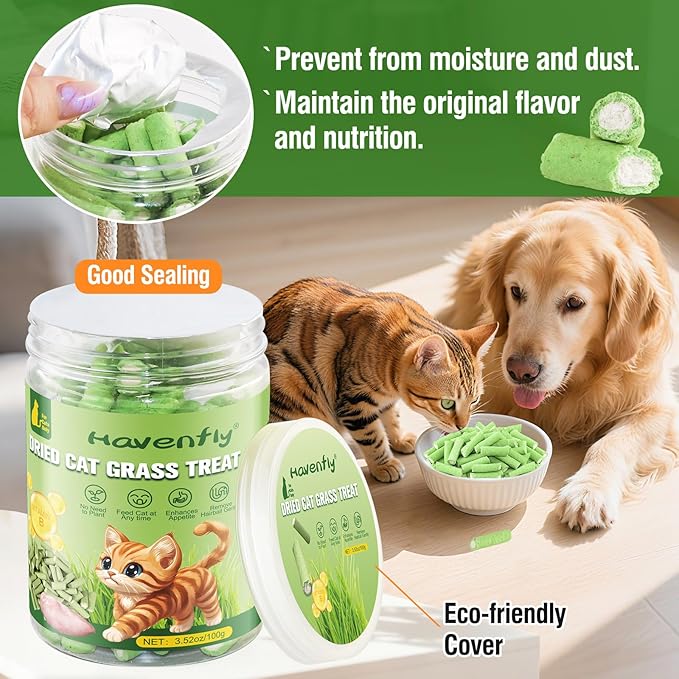 Cat Grass Teething Sticks, 3.52oz Edible Natural Dried Cat Grass Treats with Chicken, Cats Snack for Hairball Removal and Dental Care