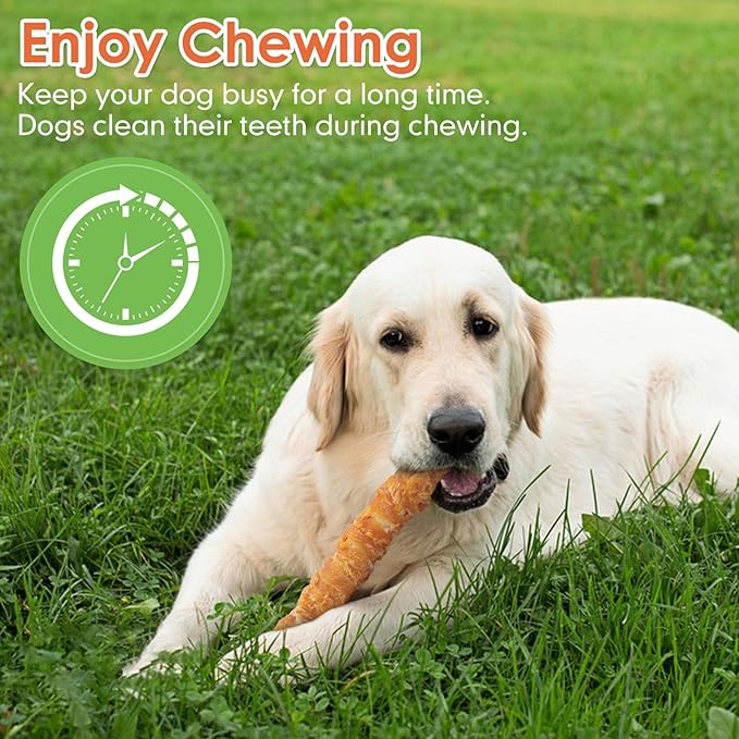 MON2SUN Dog Treats, 9 Inch Chicken Wrapped Rawhide Rolls Snacks, Teeth Cleaning and Long Lasting Chews for Medium and Large Dogs, 23.28oz (6 Count-Pack of 1)