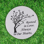 10 Inch Polyresin Memorial Garden Stone, Rooted in Love Stepping Stones Oudoor, Memorial Gifts for Loss of Loved One, Décor for Homes, Lawn and Garden (Grey Round Tree)