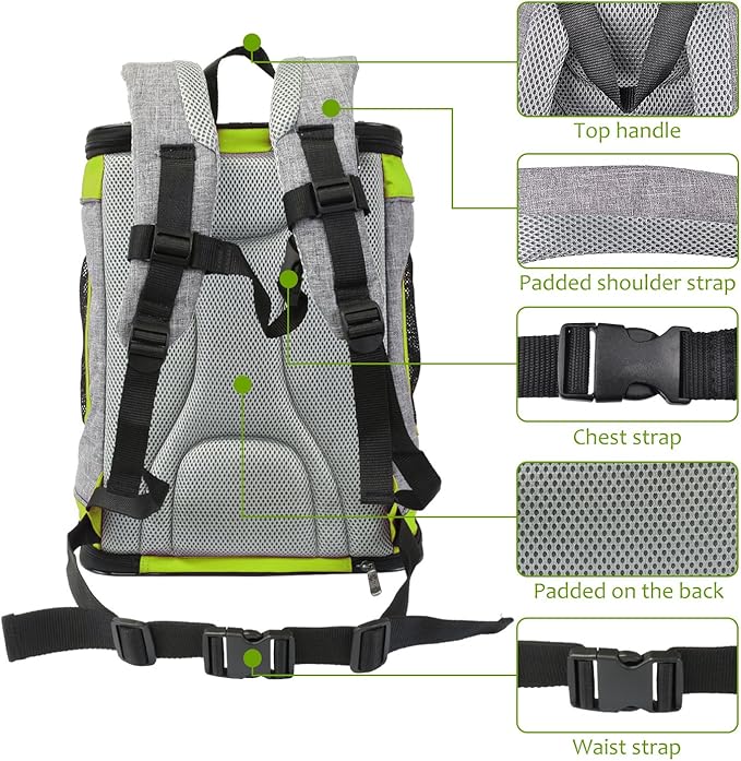 Kritter Planet Pet Carrier Backpack for Cats Dogs, Breathable Pet Backpack with 4 Mesh Window, Portable Pet Carrier for Camping
